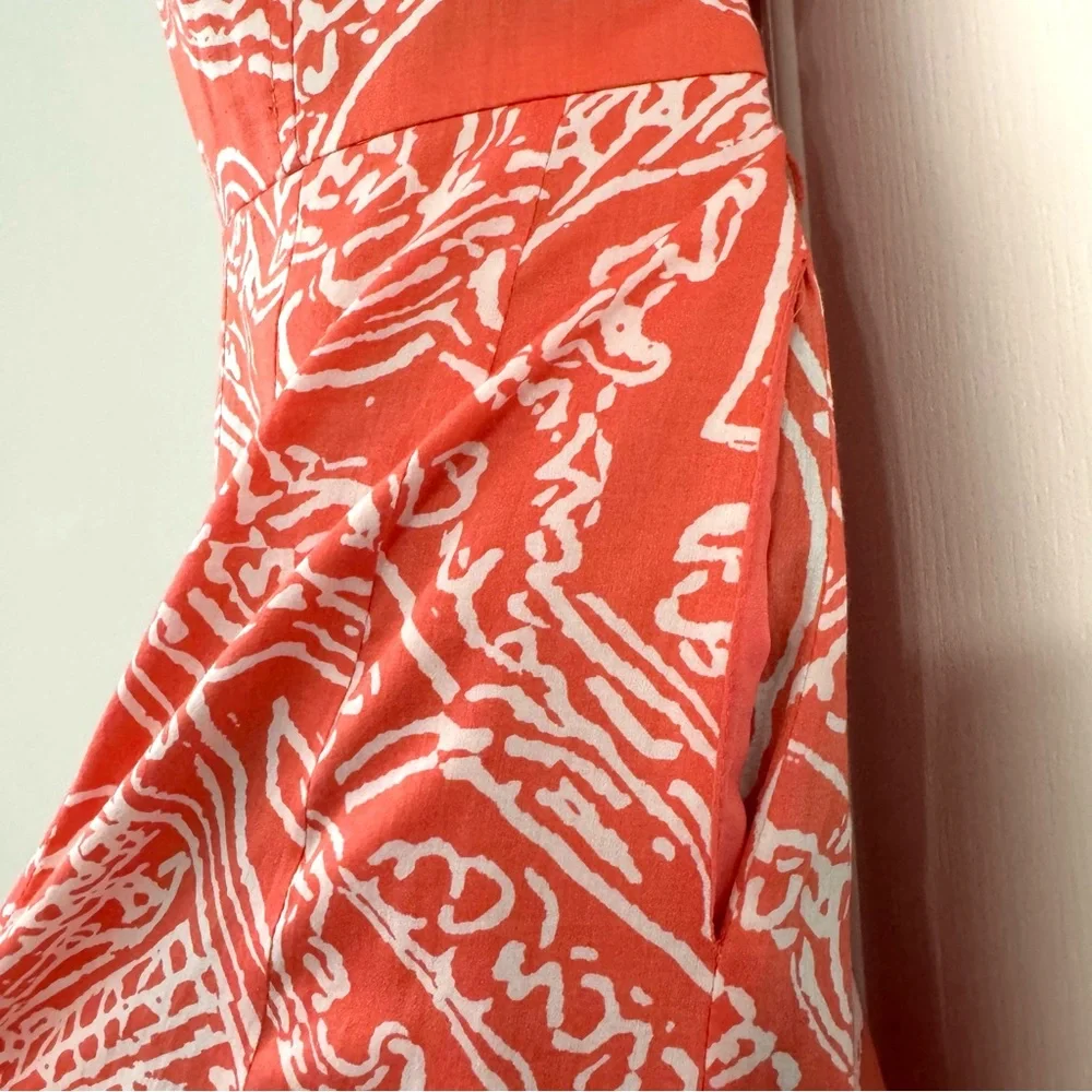 Anne Klein Coral & White Fit & Flare Dress w/ Pockets Sz 14 Lined floral - Picture 5 of 6